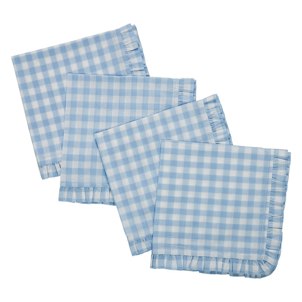 Blue Gingham Ruffled Dinner Napkin - Set of 4