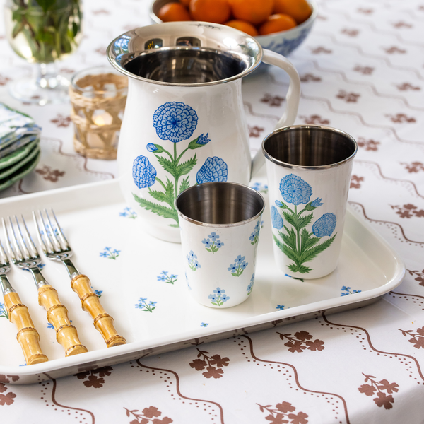 Floral Blue Enamelware Tray