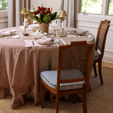 Trudie Constance Chocolate Round Tablecloth with Ruffle view on a set table