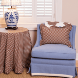 Trudie Constance Small Round Tablecloth with Ruffle on side table