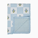 Trudie Dorothy Blue Embroidered Quilted Throw Blanket with image of print on back