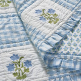 Trudie Dorothy Blue Embroidered Quilted Throw Blanket up close image of embroidery