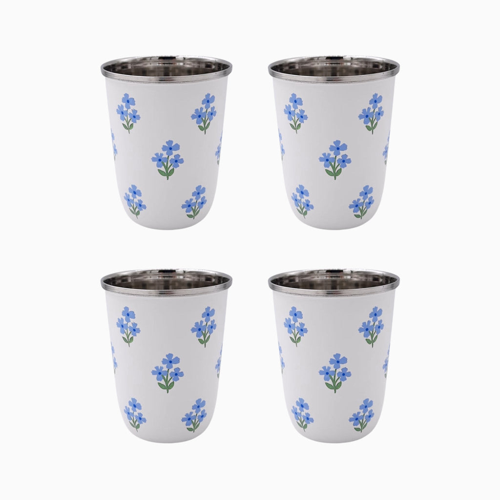 Floral Short Enamelware Tumblers Set 4