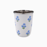 Trudie Floral Blue Short Enamelware Tumblers - Set of 4 up close