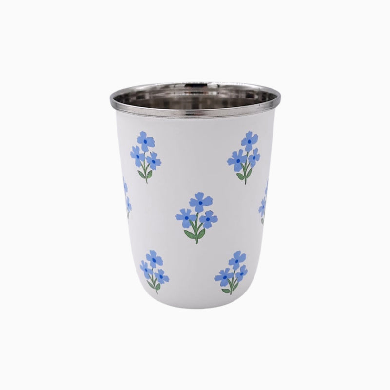 Blue Floral Short Enamelware Tumbler - Set of 4