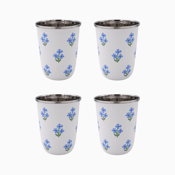 Blue Floral Short Enamelware Tumbler - Set of 4