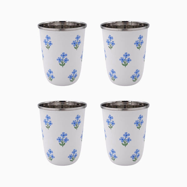 Blue Floral Short Enamelware Tumbler - Set of 4