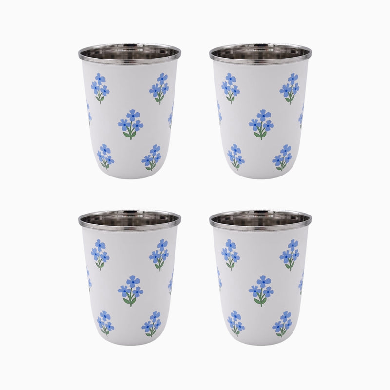 Blue Floral Short Enamelware Tumbler - Set of 4
