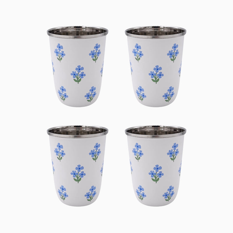 Blue Floral Short Enamelware Tumbler - Set of 4