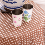 Trudie Pink Floral Tall Enamelware Tumblers - Set of 4 styled up close image