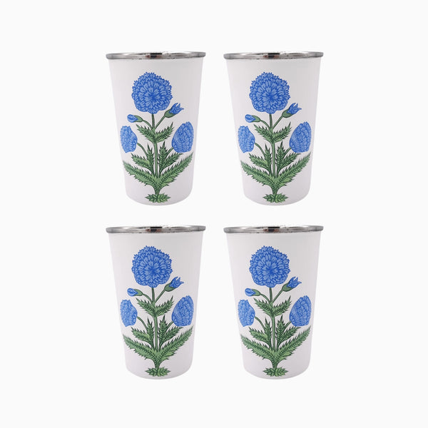 Blue Poppy Tall Enamelware Tumbler - Set of 4