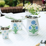 Trudie Poppy Blue Tall Enamelware Tumblers - Set of 4 with pitcher and short floral tumblers