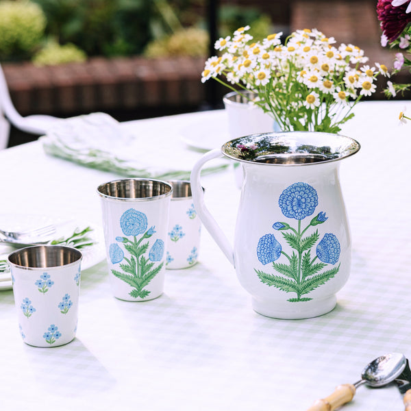 Blue Floral Short Enamelware Tumbler - Set of 4