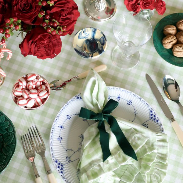 Green Gingham Rectangular Tablecloth with Ruffle