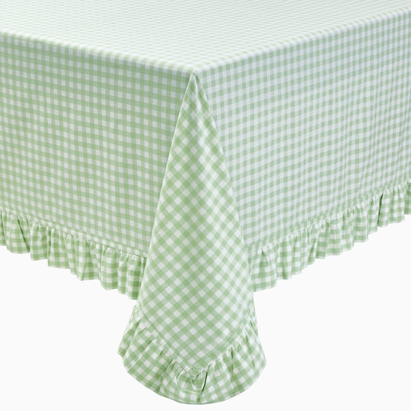 Green Gingham Rectangular Tablecloth with Ruffle