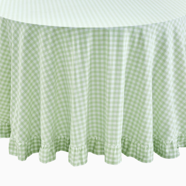 Green Gingham Round Tablecloth with Ruffle