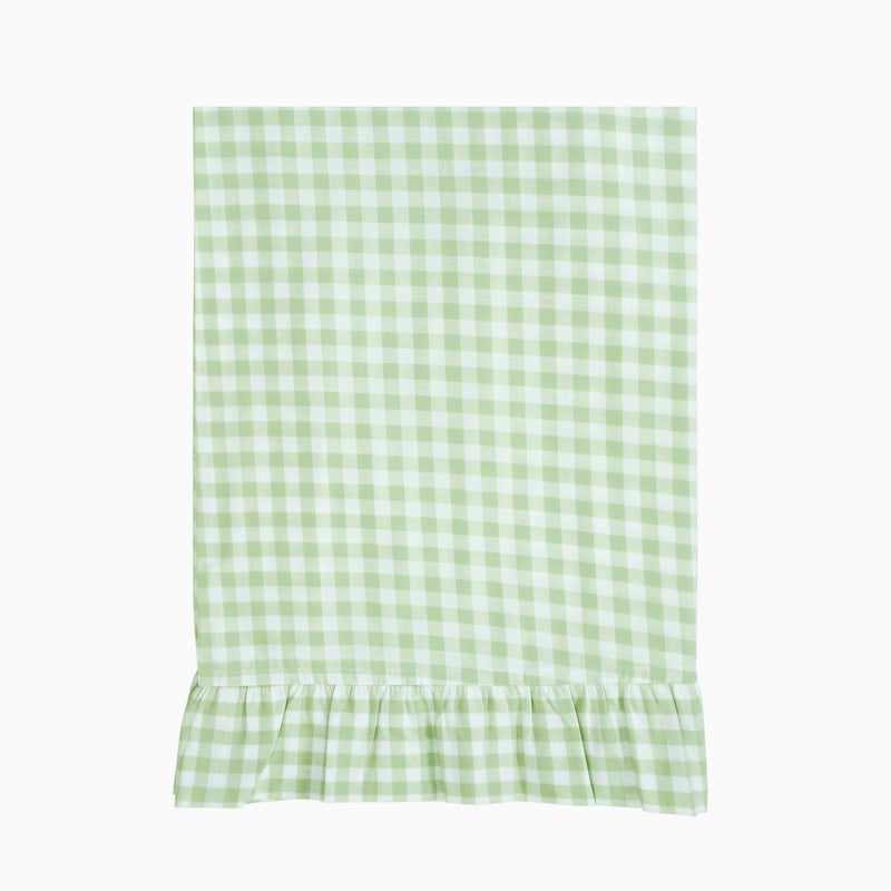 Green Gingham Rectangular Tablecloth with Ruffle
