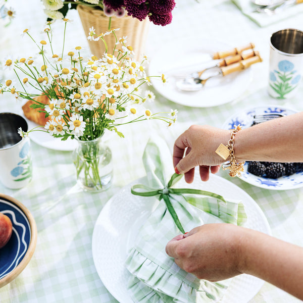 Green Gingham Round Tablecloth with Ruffle